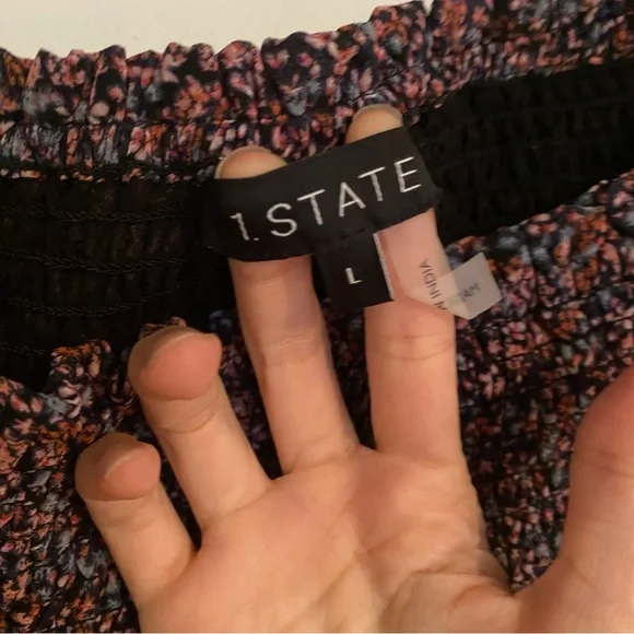 New NWT 1. State long sleeve semi sheer floral shirred blouse top black pink L - Picture 5 of 12